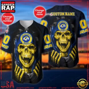 Custom Name And Number NFL Team Los Angeles Rams Skull Pattern Baseball Jersey Shirt