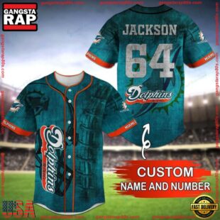 Custom Name And Number NFL Team Miami Dolphins Baseball Jersey Shirt