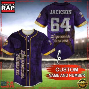 Custom Name And Number NFL Team Minnesota Vikings Baseball Jersey Shirt