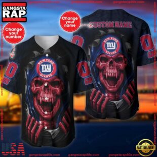 Custom Name And Number NFL Team New York Giants Skull Pattern Baseball Jersey Shirt