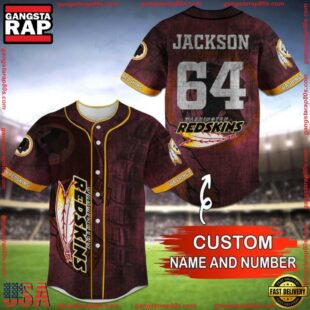 Custom Name And Number NFL Team Washington Redskins Baseball Jersey Shirt