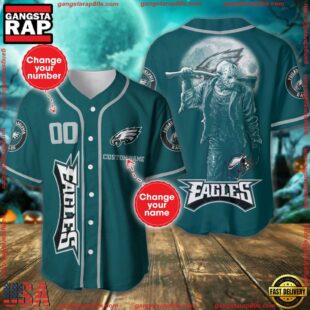 Custom Name And Number Philadelphia Eagles NFL Horror 3D Baseball Jersey Shirt