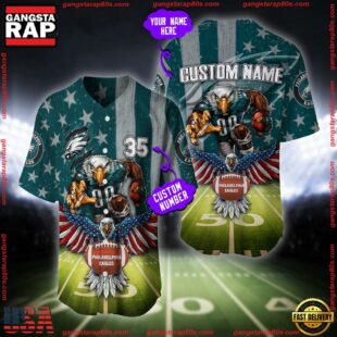 Custom Name And Number Philadelphia Eagles NFL Mascot US Flag Baseball Jersey Shirt