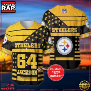 Custom Name And Number Pittsburgh Steelers NFL American Flag Baseball Jersey Shirt