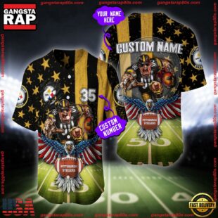 Custom Name And Number Pittsburgh Steelers NFL Mascot US Flag Baseball Jersey Shirt