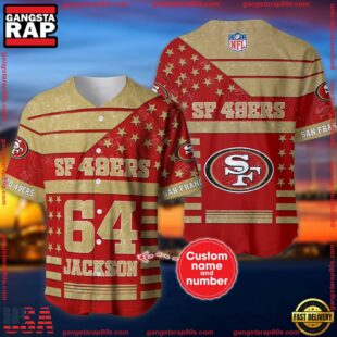 Custom Name And Number San Francisco 49ers NFL American Flag Baseball Jersey Shirt