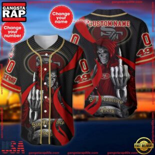 Custom Name And Number San Francisco 49ers NFL Skull Death 3D Baseball Jersey Shirt