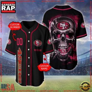 Custom Name And Number San Francisco 49ers NFL Skull Face 3D Baseball Jersey Shirt