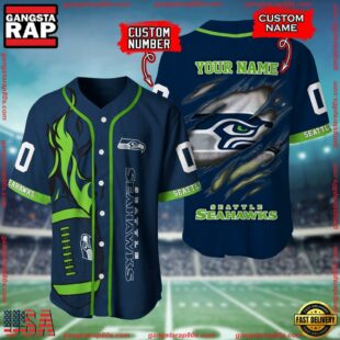 Custom Name And Number Seattle Seahawks NFL Football Team Baseball Jersey Shirt