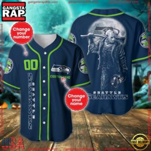 Custom Name And Number Seattle Seahawks NFL Horror 3D Baseball Jersey Shirt