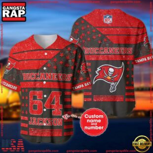 Custom Name And Number Tampa Bay Buccaneers NFL American Flag Baseball Jersey Shirt