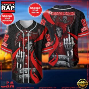 Custom Name And Number Tampa Bay Buccaneers NFL Skull Death 3D Baseball Jersey Shirt