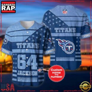 Custom Name And Number Tennessee Titans NFL American Flag Baseball Jersey Shirt