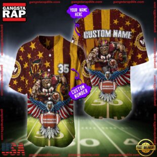 Custom Name And Number Washington Commanders NFL Mascot US Flag Baseball Jersey Shirt