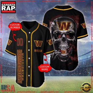 Custom Name And Number Washington Commanders NFL Skull Face 3D Baseball Jersey Shirt