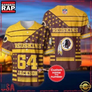 Custom Name And Number Washington Football Team NFL American Flag Baseball Jersey Shirt