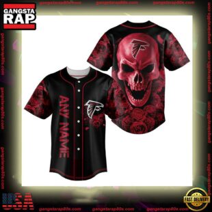 Custom Name Atlanta Falcons NFL Football Skull 3D Baseball Jersey Shirt