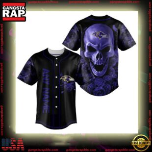 Custom Name Baltimore Ravens NFL Football Skull 3D Baseball Jersey Shirt