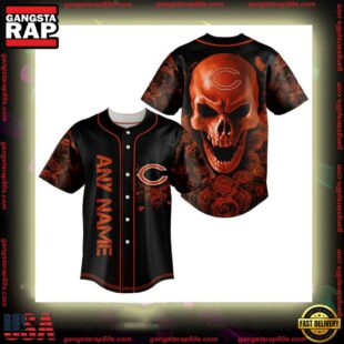 Custom Name Chicago Bears NFL Football Skull 3D Baseball Jersey Shirt