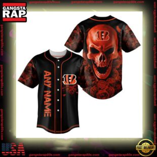 Custom Name Cincinnati Bengals NFL Football Skull 3D Baseball Jersey Shirt