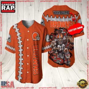 Custom Name Cleveland Browns NFL Mascot 3D Baseball Jersey Shirt