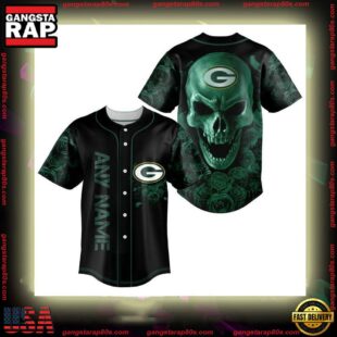 Custom Name Green Bay Packers NFL Football Skull 3D Baseball Jersey Shirt