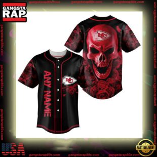 Custom Name Kansas City Chiefs NFL Football Skull 3D Baseball Jersey Shirt