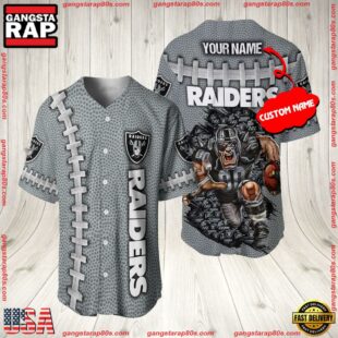 Custom Name Las Vegas Raiders NFL Mascot 3D Baseball Jersey Shirt