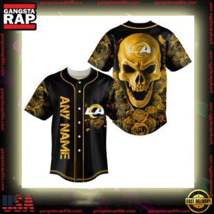 Custom Name Los Angeles Rams NFL Football Skull 3D Baseball Jersey Shirt