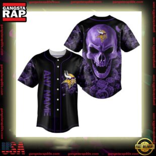 Custom Name Minnesota Vikings NFL Football Skull 3D Baseball Jersey Shirt