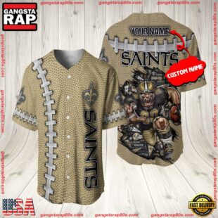 Custom Name New Orleans Saints NFL Mascot 3D Baseball Jersey Shirt