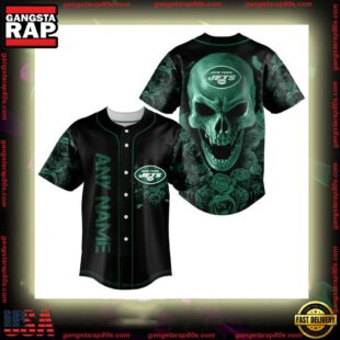 Custom Name New York Jets NFL Football Skull 3D Baseball Jersey Shirt