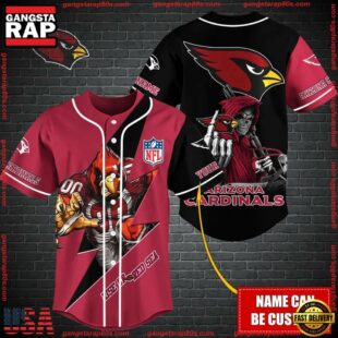 Custom Name NFL Arizona Cardinals Mascot And Skull Baseball Jersey