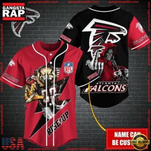 Custom Name NFL Atlanta Falcons Mascot And Skull Baseball Jersey