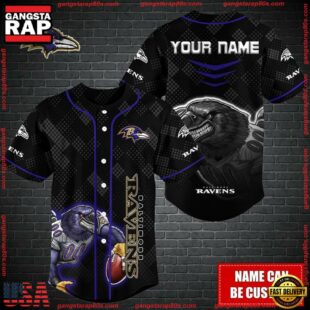 Custom Name NFL Baltimore Ravens Mascot Baseball Jersey