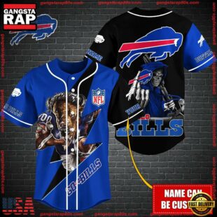 Custom Name NFL Buffalo Bills Mascot And Skull Baseball Jersey