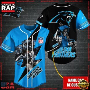 Custom Name NFL Carolina Panthers Mascot And Skull Baseball Jersey