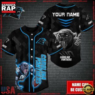 Custom Name NFL Carolina Panthers Mascot Baseball Jersey