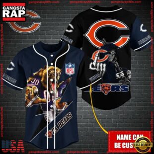 Custom Name NFL Chicago Bears Mascot And Skull Baseball Jersey