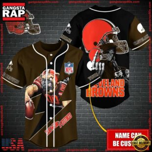 Custom Name NFL Cleveland Browns Mascot And Skull Baseball Jersey