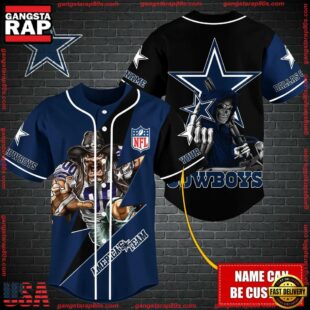 Custom Name NFL Dallas Cowboys Mascot And Skull Baseball Jersey