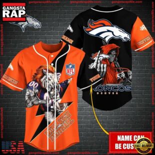 Custom Name NFL Denver Broncos Mascot And Skull Baseball Jersey