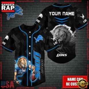 Custom Name NFL Detroit Lions Mascot Baseball Jersey