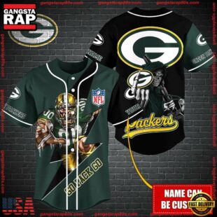 Custom Name NFL Green Bay Packers Mascot And Skull Baseball Jersey