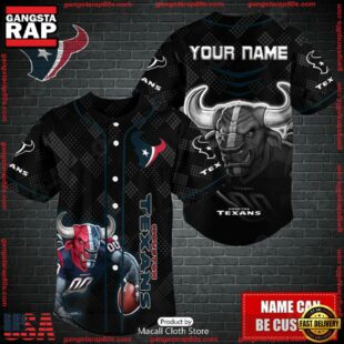 Custom Name NFL Houston Texans Mascot Baseball Jersey