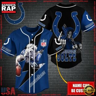 Custom Name NFL Indianapolis Colts Mascot And Skull Baseball Jersey