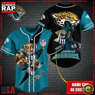 Custom Name NFL Jacksonville Jaguars Mascot And Skull Baseball Jersey