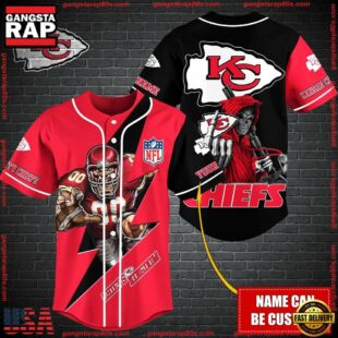 Custom Name NFL Kansas City Chiefs Mascot And Skull Baseball Jersey