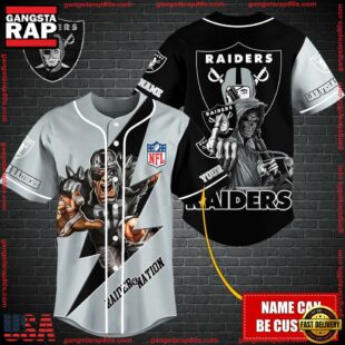 Custom Name NFL Las Vegas Raiders Mascot And Skull Baseball Jersey