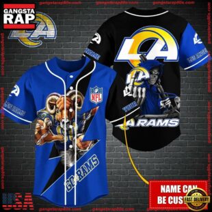 Custom Name NFL Los Angeles Rams Mascot And Skull Baseball Jersey